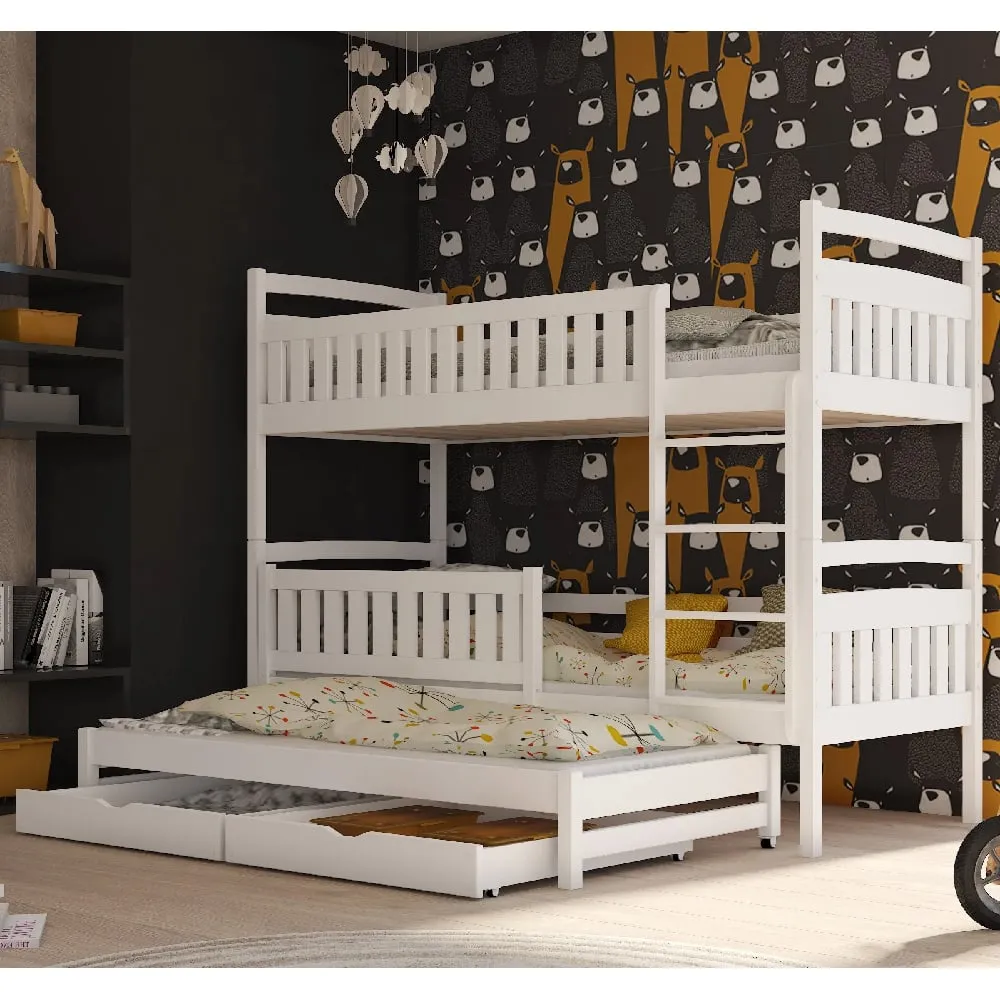 Beckley Bunk Bed with Trundle - White, Wood