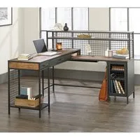 Beckley L-Shaped Laptop Desk - Black, Vintage Oak