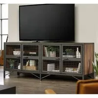 Beckley TV Stand with 4 Doors - Black, Vintage Oak
