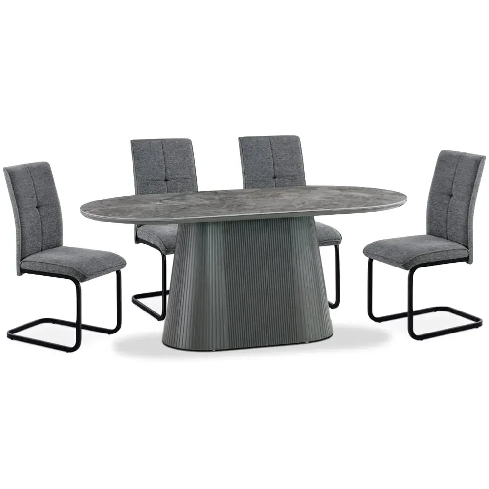 Bedford 180cm Dining Table with 6 Chairs - Dark Grey