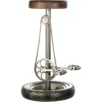 Bedford Leather Stool with Silver Base - Brown