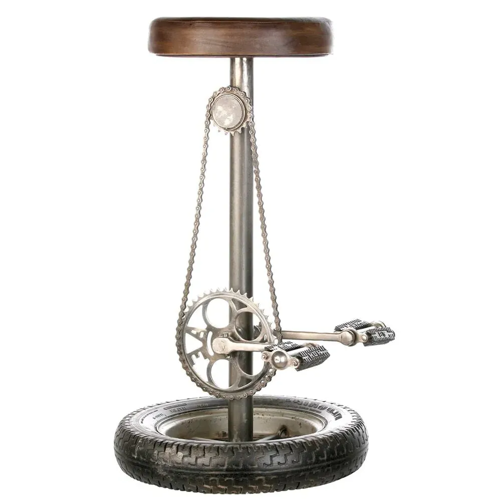 Bedford Leather Stool with Silver Base - Brown