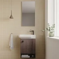 Begonya Wall Mounted Vanity Unit with Mirror - Walnut, Melamine alternate view