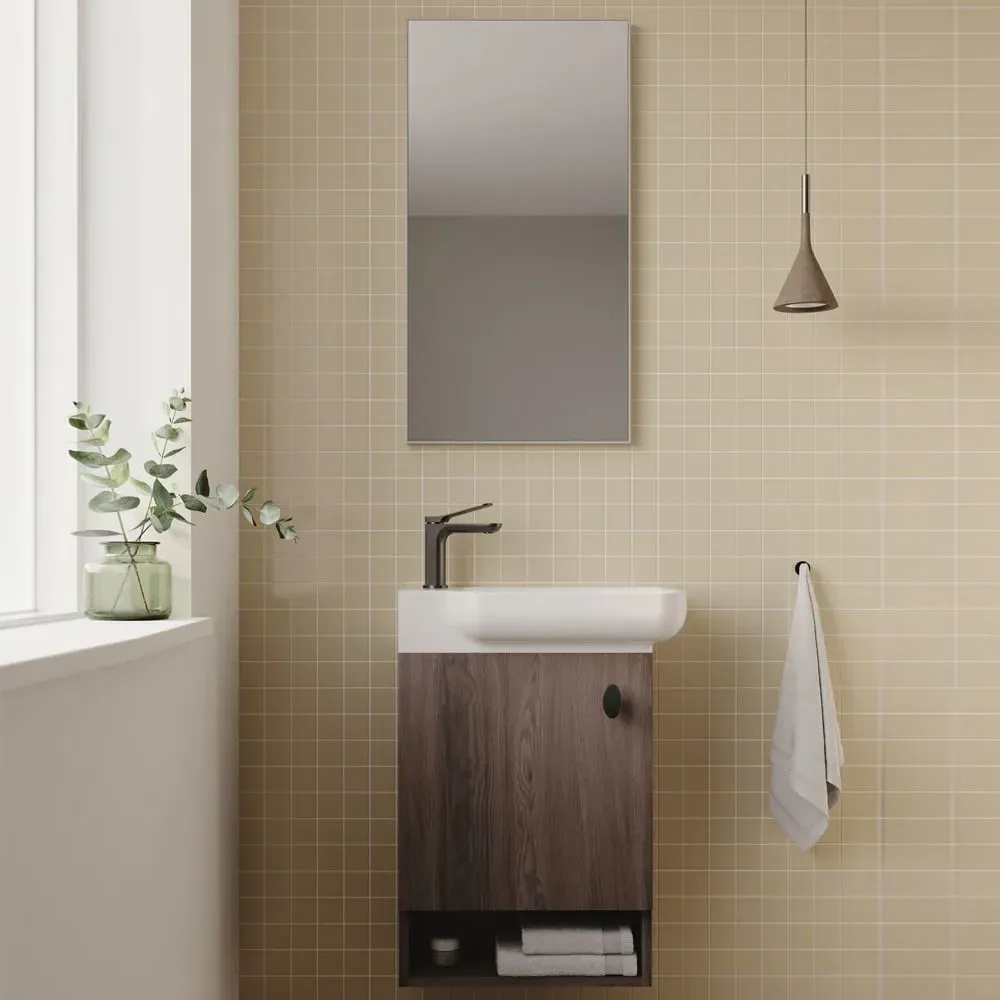 Begonya Wall Mounted Vanity Unit with Mirror - Walnut, Melamine product