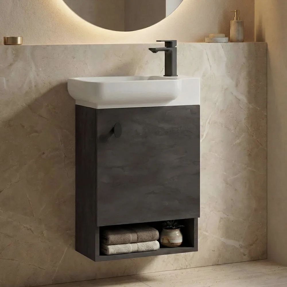 Begonya Wall Mounted Vanity Unit with Sink - Anthracite, Ivory product