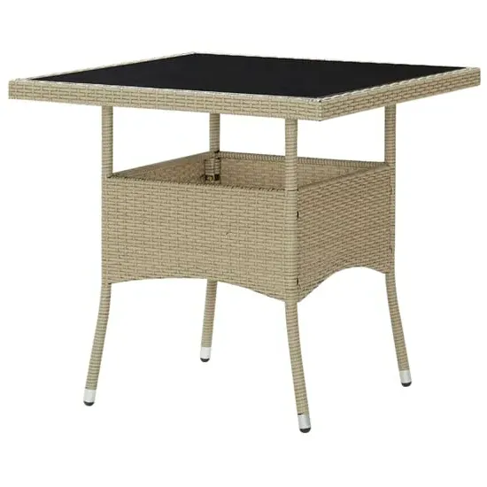 Beile Outdoor Glass Top Dining Table - Beige, Poly Rattan