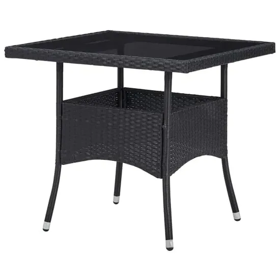 Beile Outdoor Glass Top Dining Table - Black, Poly Rattan