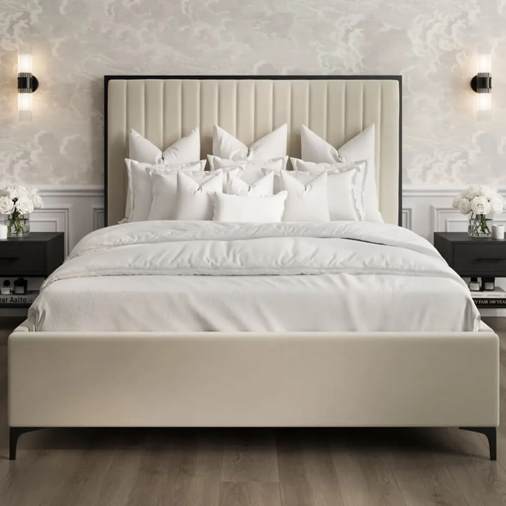 Bekele King Size Bed Frame - Cream, Velvet image