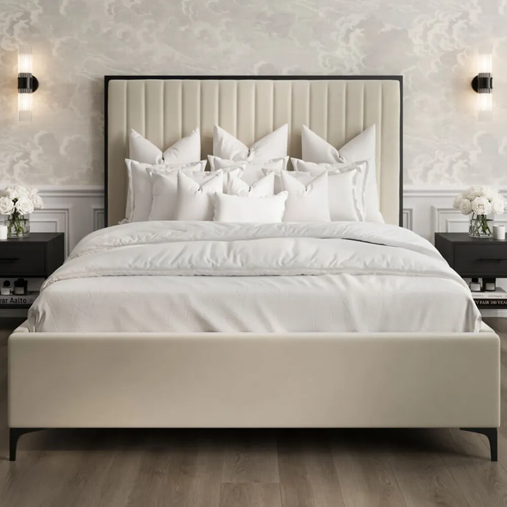 Bekele Super King Size Bed Frame - Cream, Velvet
