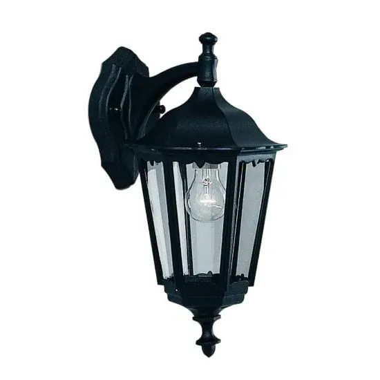 Bel Aire Outdoor Wall Down Light - Black, Clear Glass