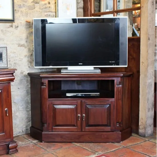 Belarus Corner TV Stand with Cupboard - Mahogany