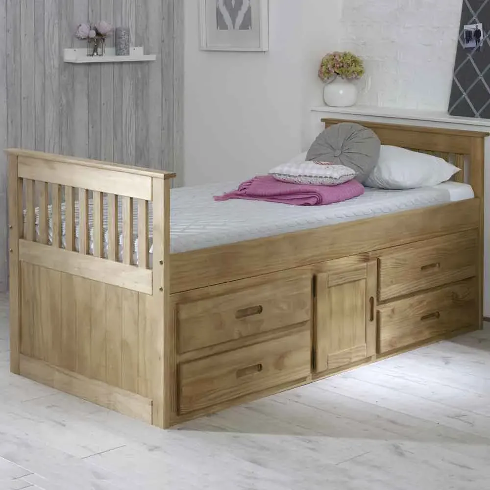 Belcourt Wooden Bed with 4 Drawers - Natural image