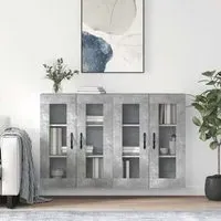 Belek Wall Mounted Sideboard with 4 Doors - Concrete Effect