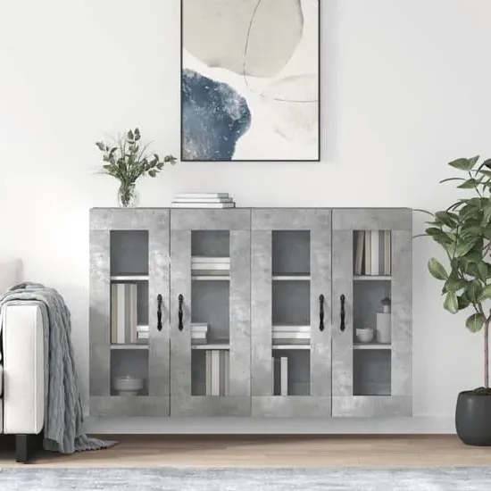 Belek Wall Mounted Sideboard with 4 Doors - Concrete Effect image