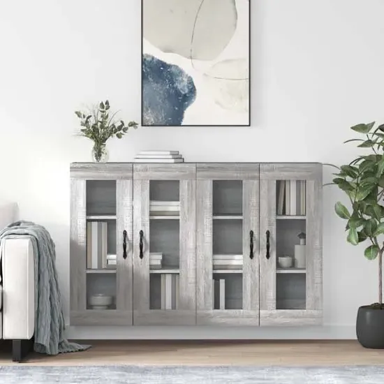 Belek Wall Mounted Sideboard with 4 Doors - Grey Sonoma Oak, Engineered Wood product