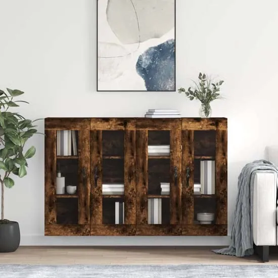 Belek Wall Mounted Sideboard with 4 Doors - Smoked Oak
