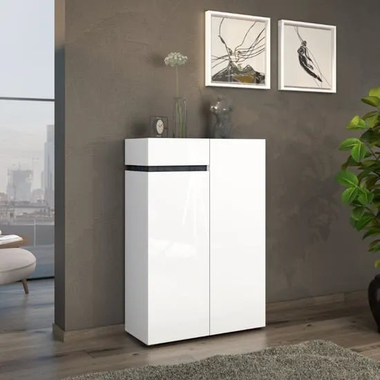 Belfort 2-Door Shoe Cabinet with Drawer - White, High Gloss MDF product