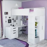 Belfort High Sleeper Bed with Desk and Wardrobe - White