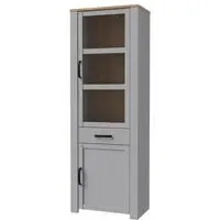 Belgin 2 Door Display Cabinet with Drawer - Grey, Oak