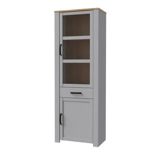 Belgin 2 Door Display Cabinet with Drawer - Grey, Oak image