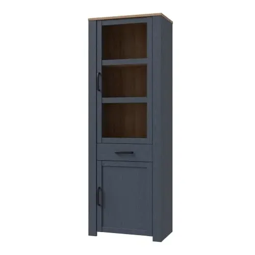 Belgin 2 Door Display Cabinet with Drawer - Navy, Oak