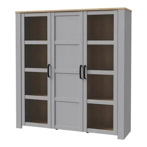 Belgin 3 Door Display Cabinet - Grey, Oak