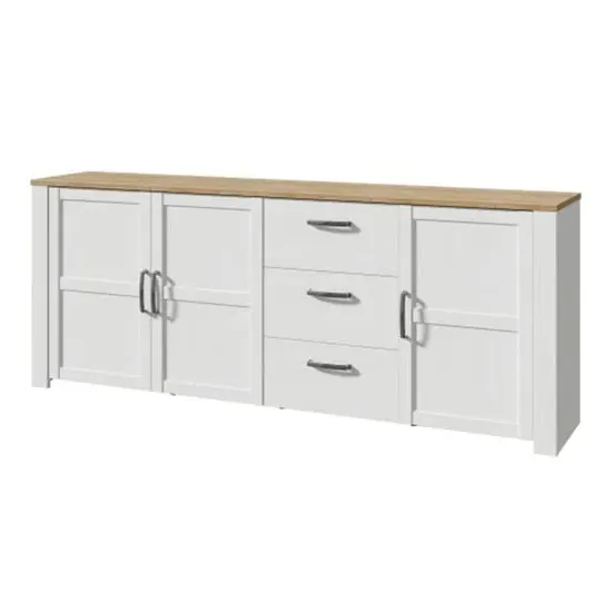 Belgin Large Sideboard with 3 Doors 3 Drawers - White, Oak