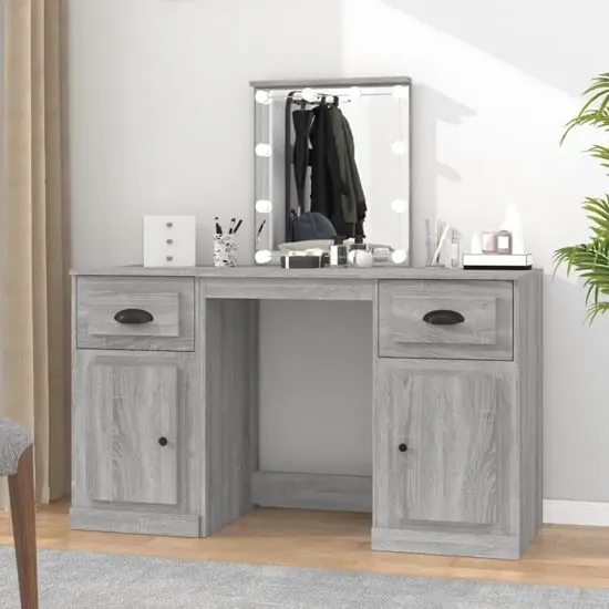 Belicia Dressing Table with Mirror and LED - Grey, Oak