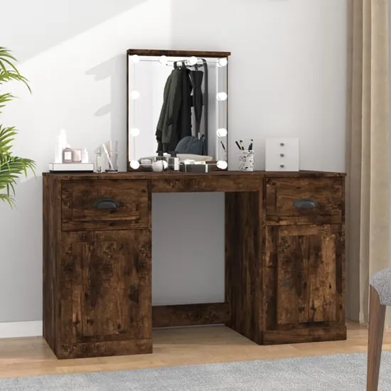 Belicia Dressing Table with Mirror and LED - Smoked Oak