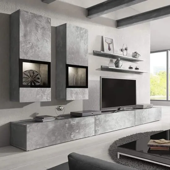 Belita Entertainment Unit with LED Lights - Concrete Grey
