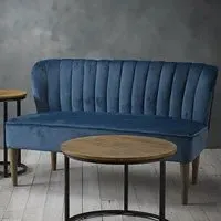 Belle 2-Seater Sofa with Wooden Legs - Midnight Blue, Velvet