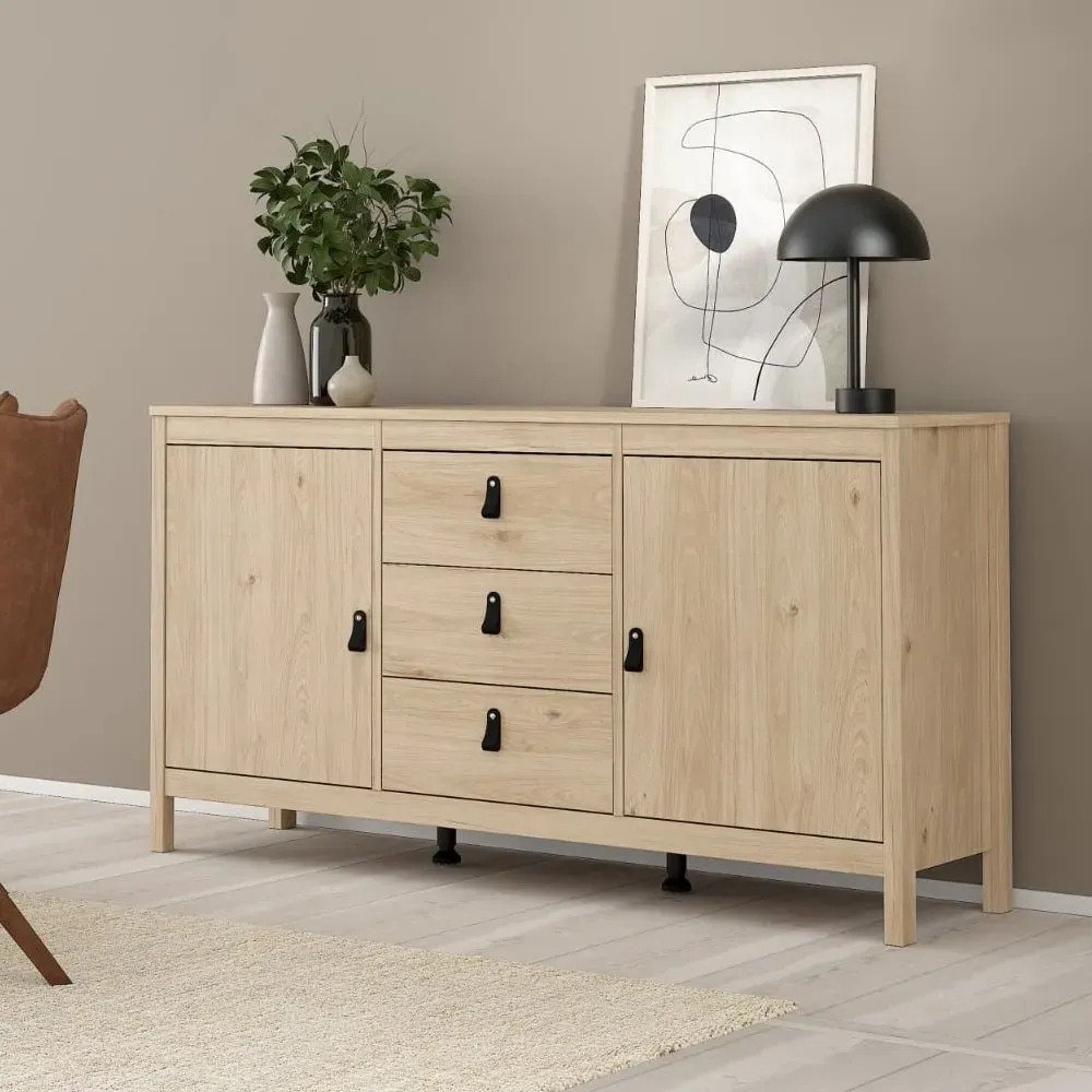 Bellevue Wooden Sideboard with 2 Doors 3 Drawers - Oak image