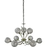 Bellis II 9 Light Pendant Light - Clear, Antique Brass