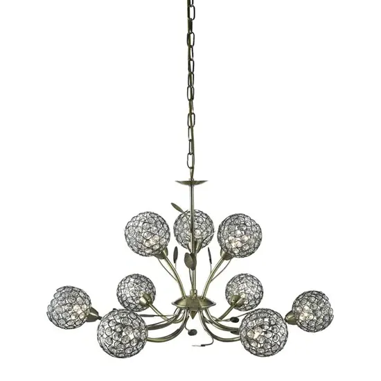 Bellis II 9 Light Pendant Light - Clear, Antique Brass
