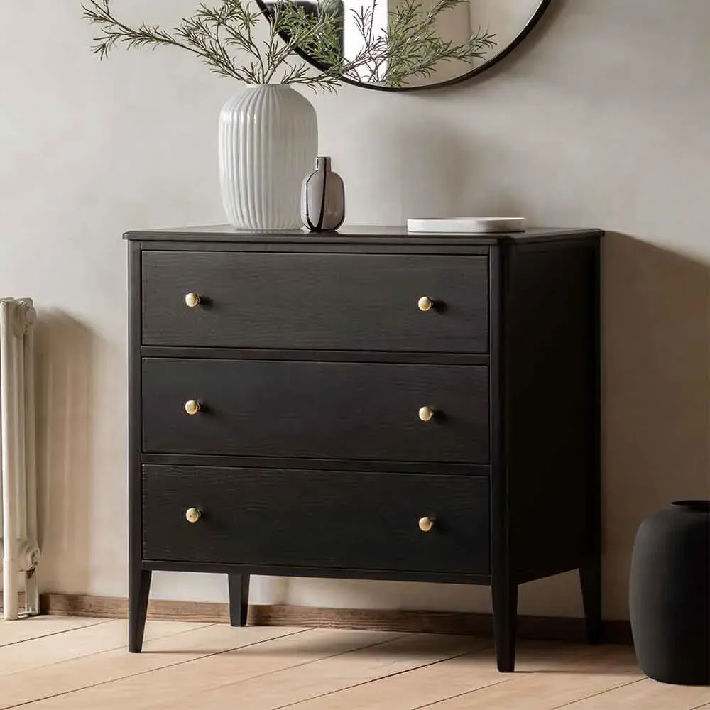 Bellville 3 Drawer Chest - Black, MDF image