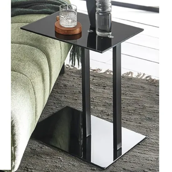 Bellvue Glass Top End Table with Metal Base - Black