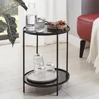 Bellvue Round Glass Top End Table with Undershelf - Black