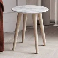 Bellvue Side Table - White Marble, Natural Wood alternate view