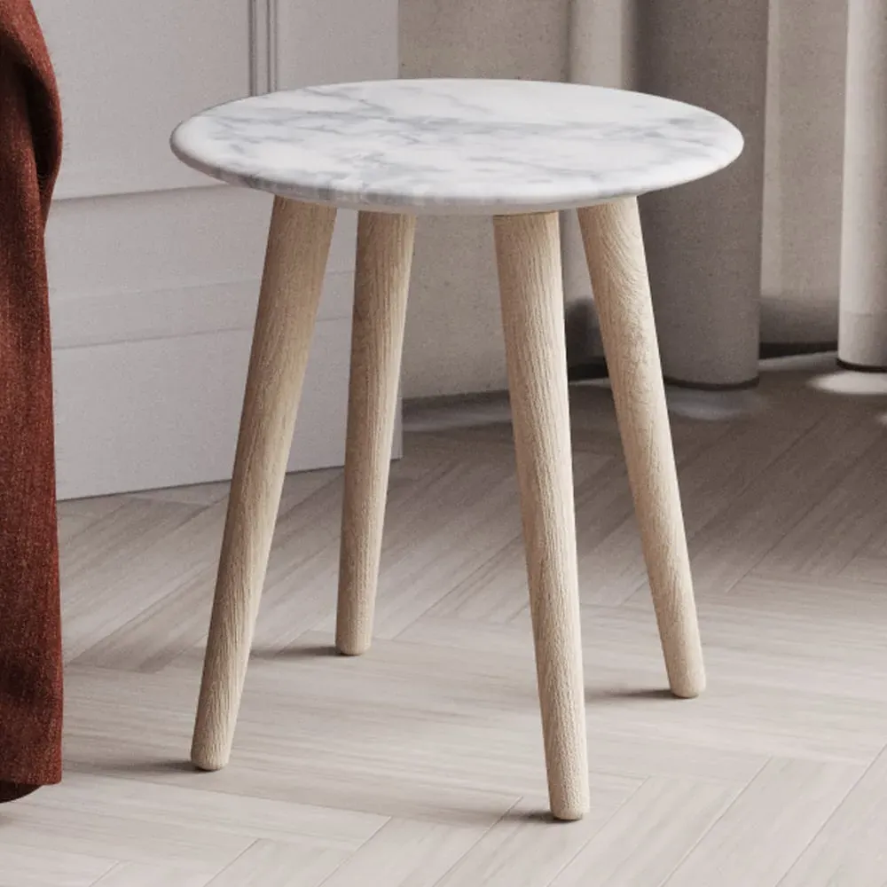 Bellvue Side Table - White Marble, Natural Wood product