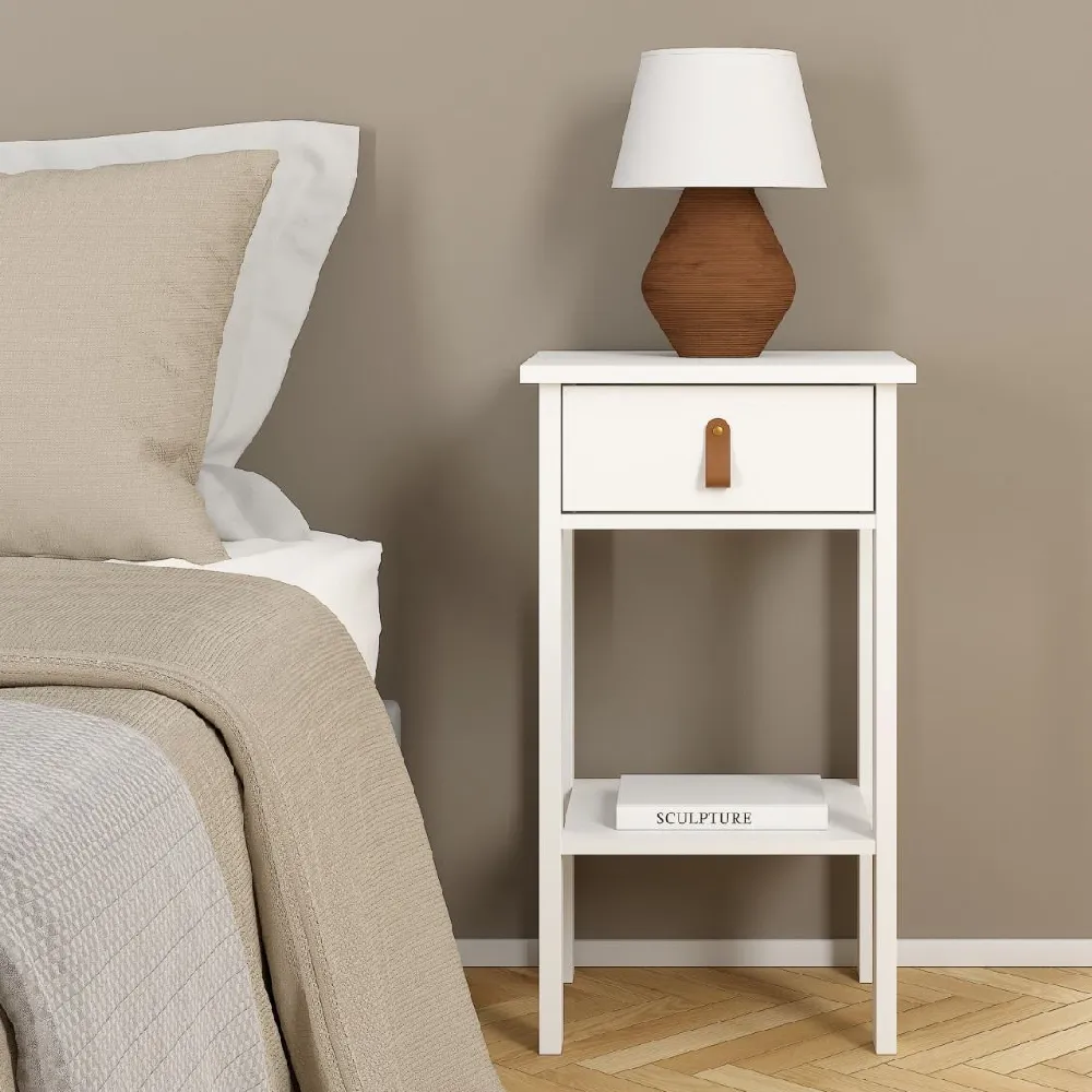 Belmar Bedside Cabinet with 1 Drawer - White, Wood image
