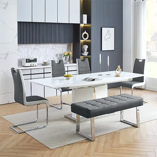 Belmonte Extendable Dining Set with 4 Chairs and Bench - Grey, MDF