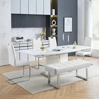 Belmonte Extendable Dining Set with 4 Chairs and Bench - White, MDF
