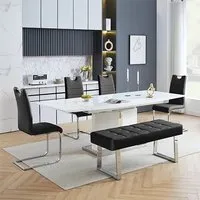 Belmonte Extendable Dining Set with 4 Chairs & Bench - White