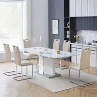 Belmonte Extendable Dining Set with 6 Chairs - White, MDF