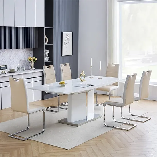 Belmonte Extendable Dining Set with 6 Chairs - White, MDF