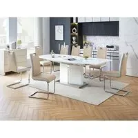 Belmonte Extendable Dining Set with 8 Chairs - White, MDF