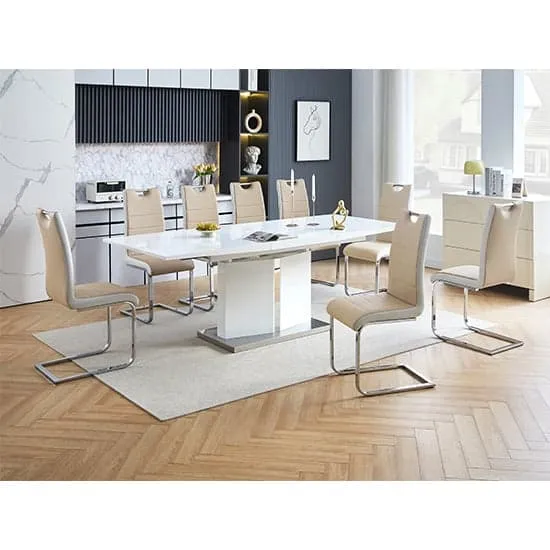 Belmonte Extendable Dining Set with 8 Chairs - White, MDF
