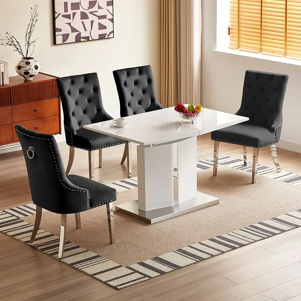 Belmonte Extendable Dining Table with 4 Imperial Chairs - White