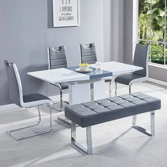 Belmonte Extendable Dining Table with 4 Petra Chairs and Bench