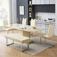 Belmonte Extendable Dining Table with 4 Petra Chairs Bench - Cream